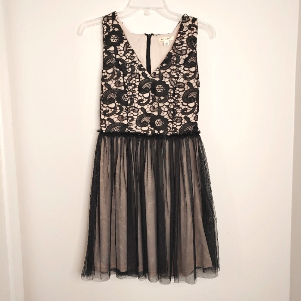 Miami black mesh & lace midi dress. Size S
